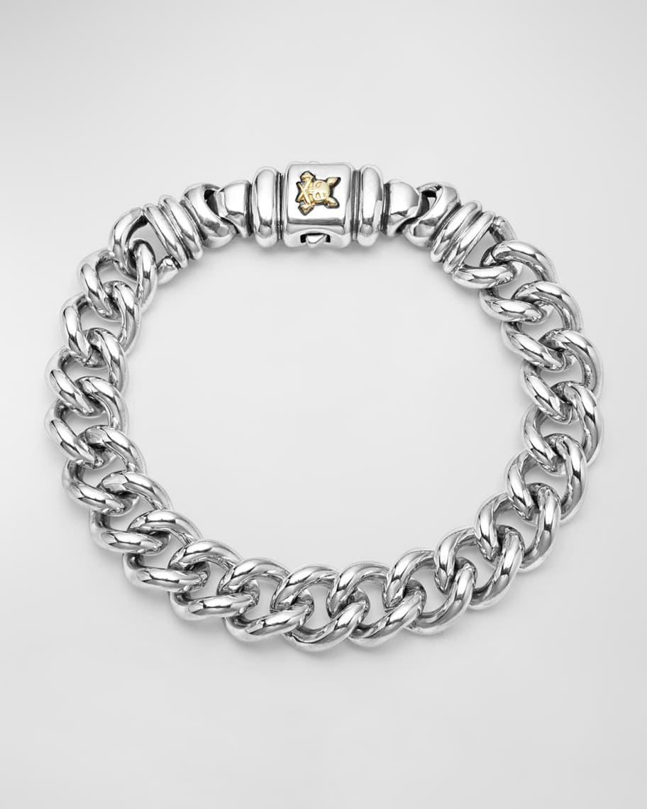 Mens Sterling Silver and 18K Gold Anthem Curb Krunch Crest Chain Bracelet Product Image