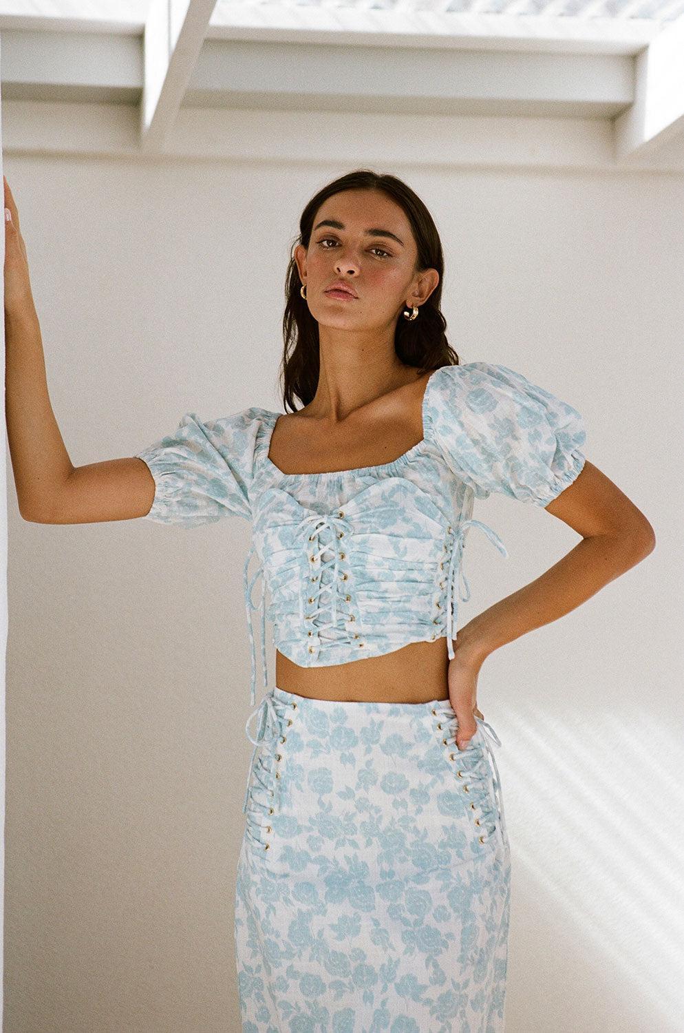 Didi Lace Up Top - Story Book Rose Product Image