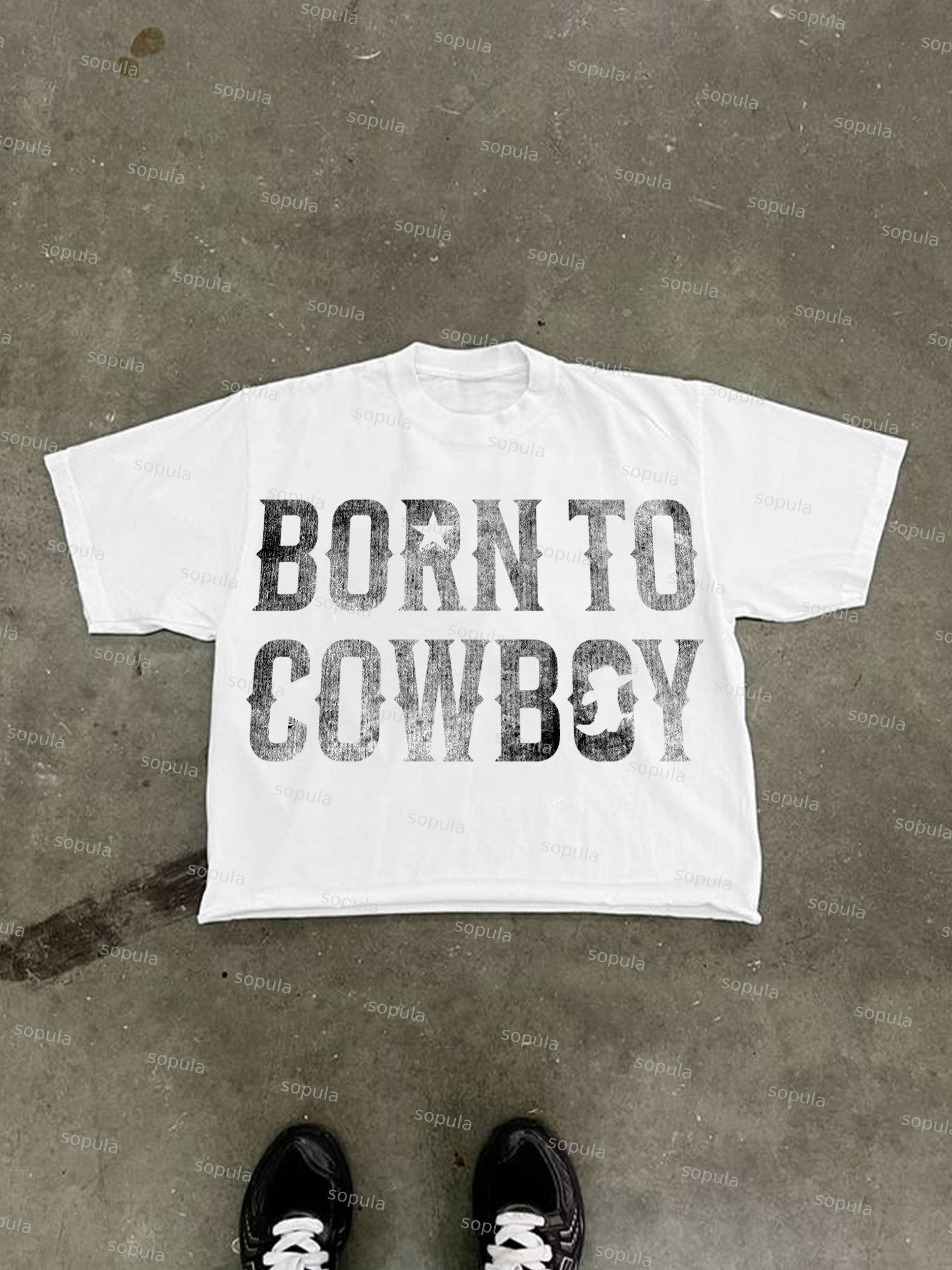 Born Cowboy Vintage Aged Graphic Cropped T-shirt Product Image