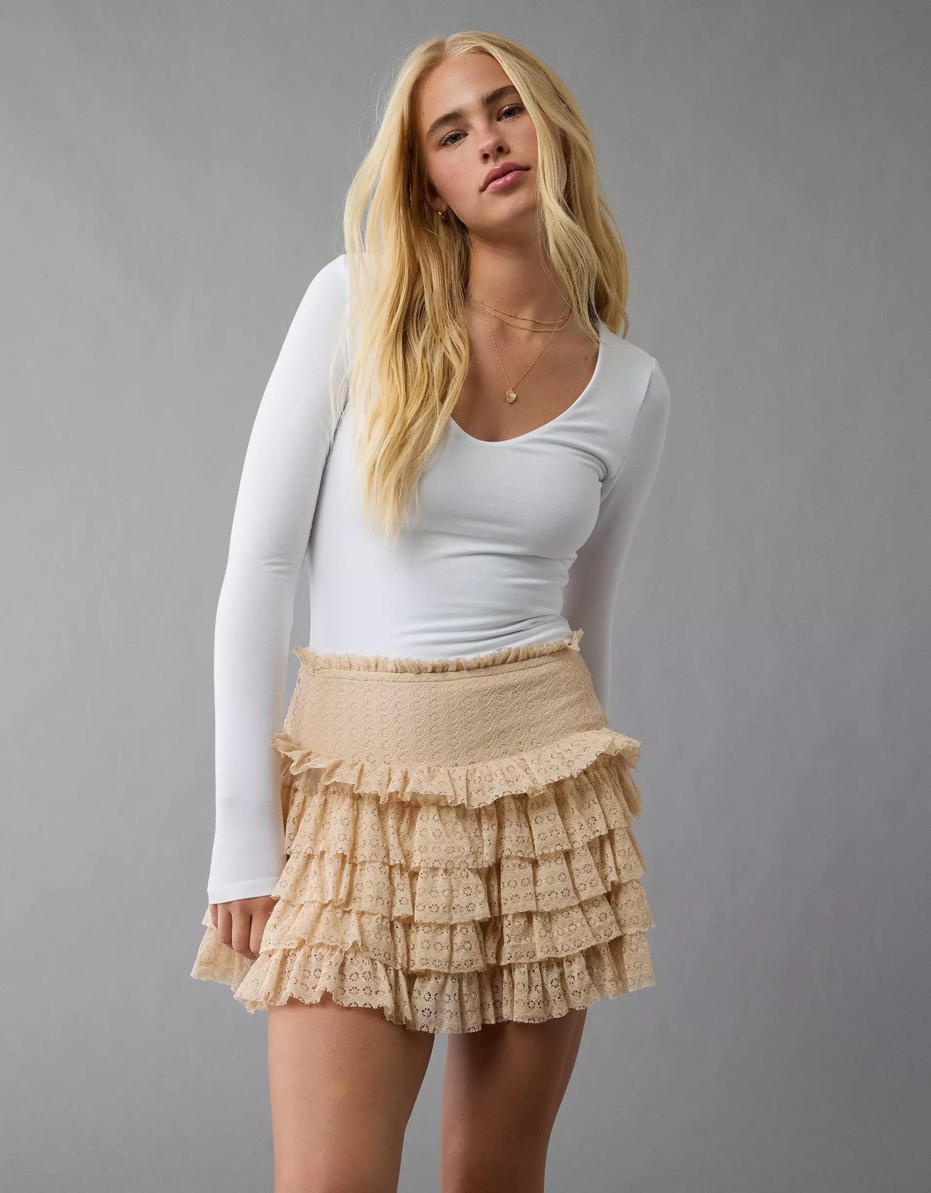 AE High-Waisted Ruffle Mini Skort Product Image