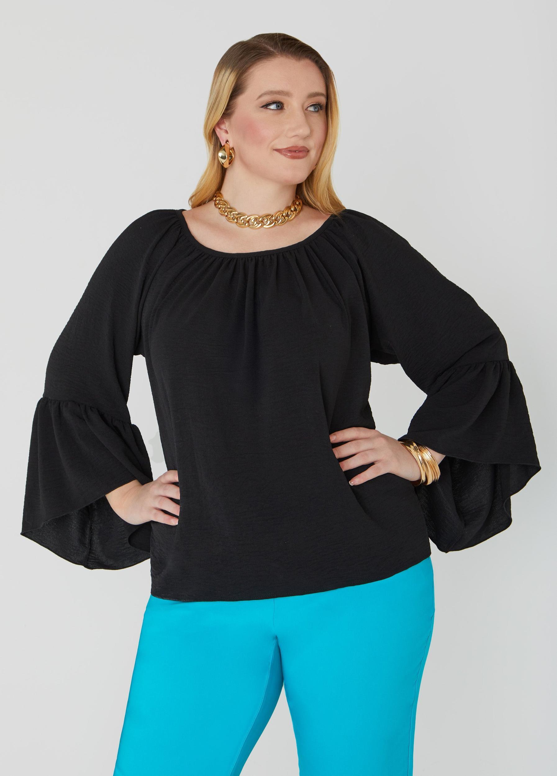 Plus Size Textured Bell Sleeved Blouse Ashley Stewart Product Image