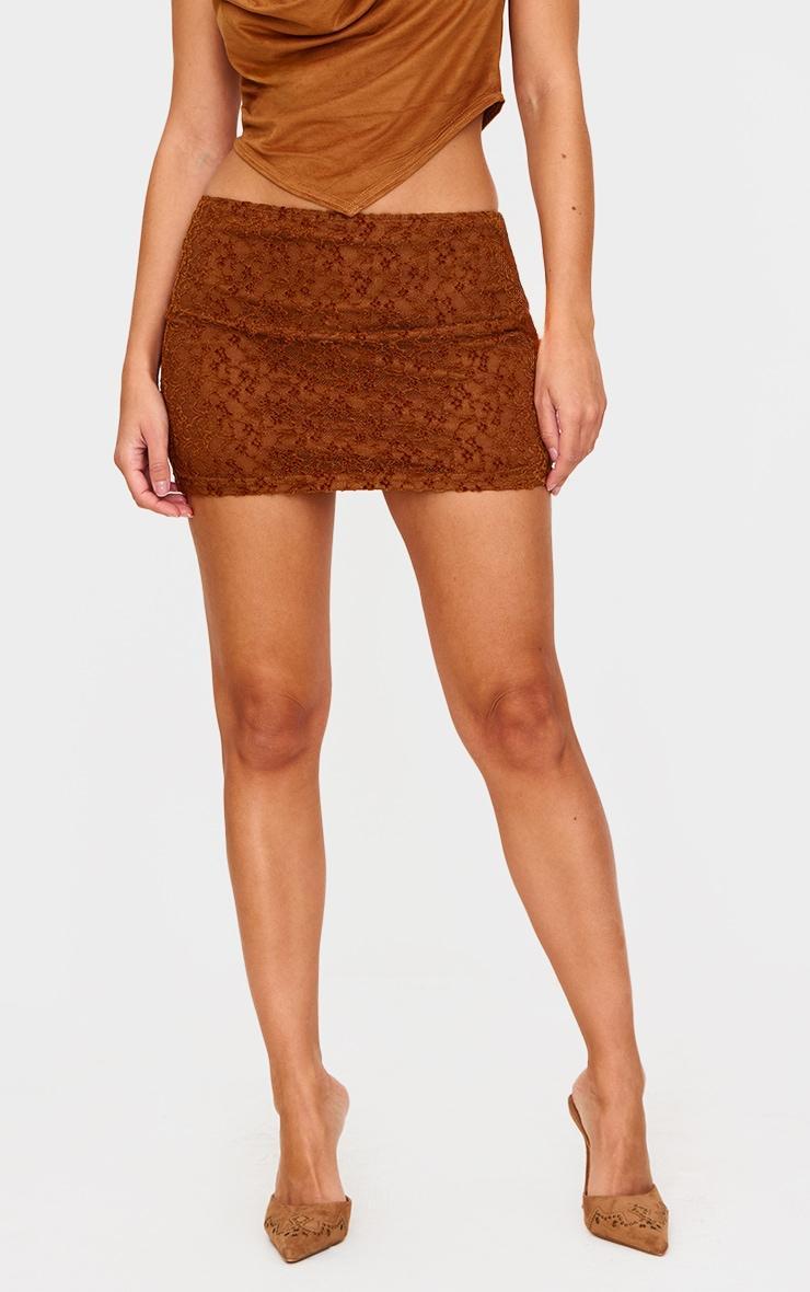 Dark Chocolate Lace Textured Mini Skirt Product Image