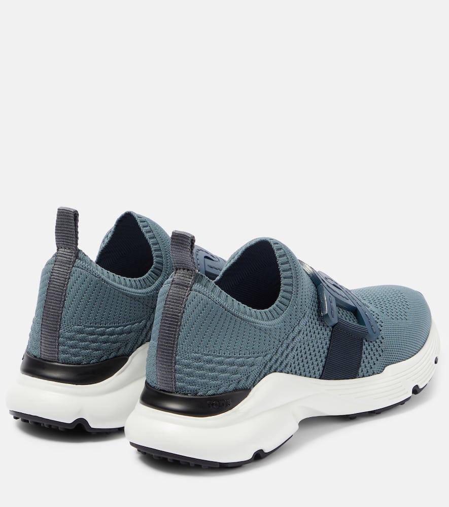 TOD'S Leather-trimmed Knit Sneakers In Blue Product Image