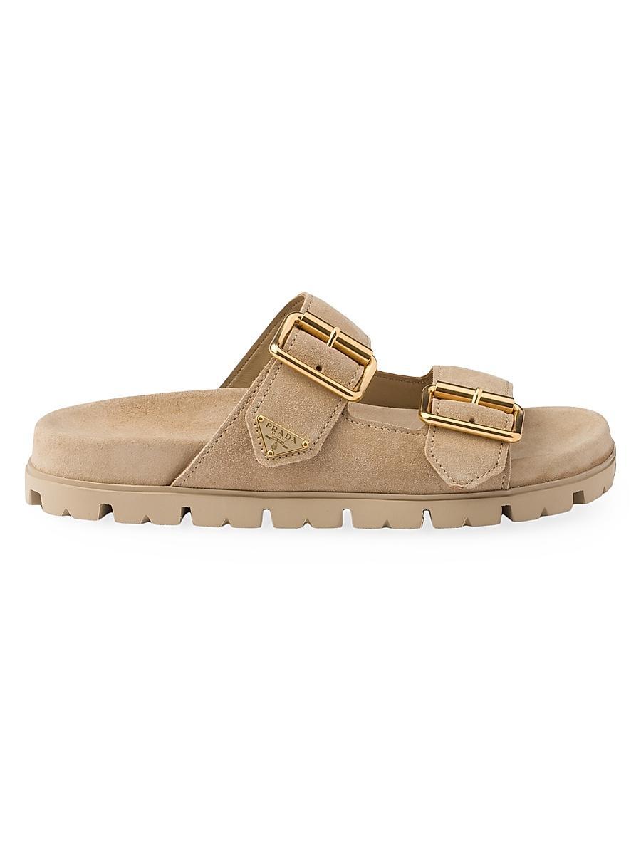 Suede Double-Buckle Slide Sandals Product Image