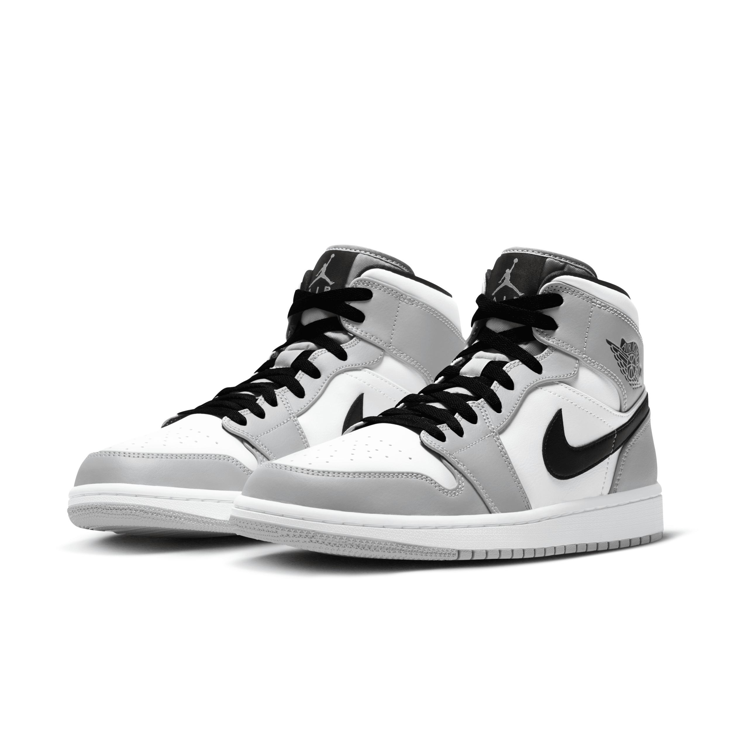 Jordan Mens AJ 1 Mid - Basketball Shoes Light Smoke Grey/Black/White Product Image