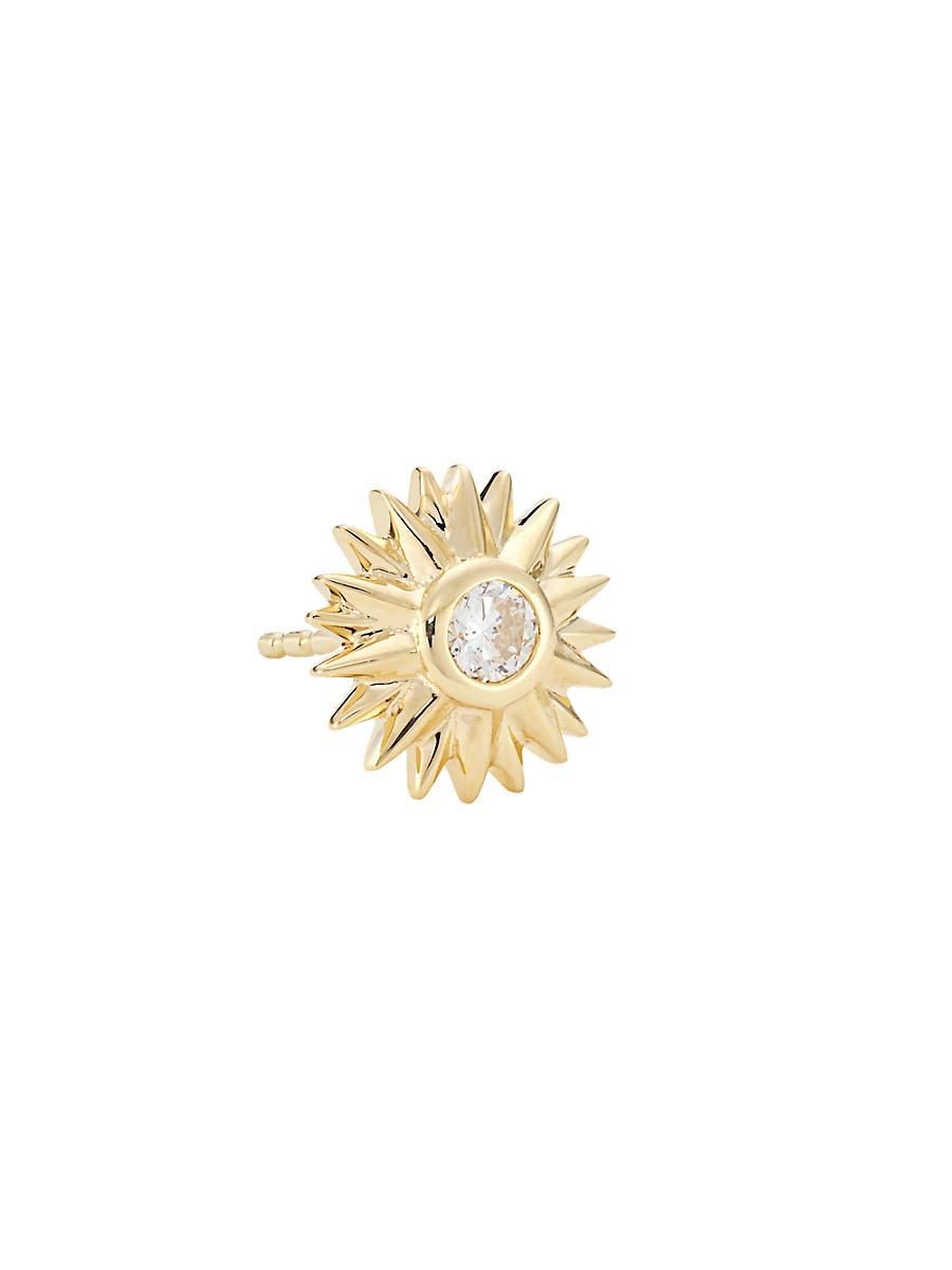 Womens 14K Yellow Gold & Diamond Starburst Stud Earrings Product Image