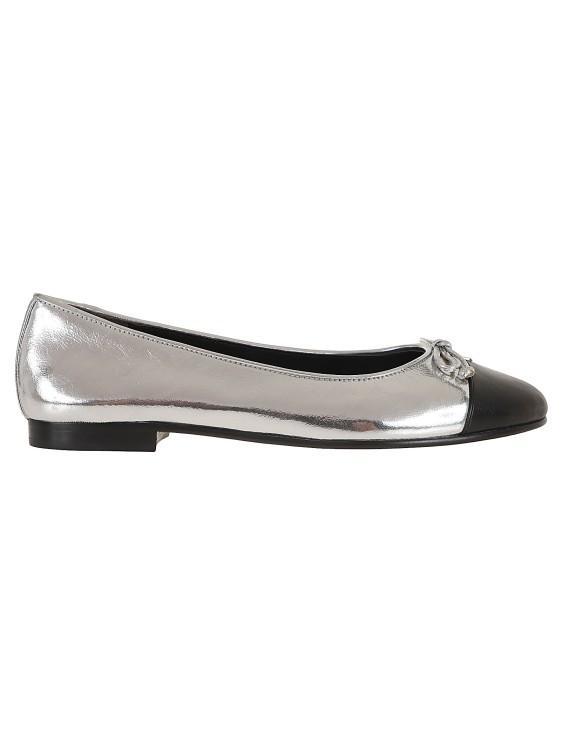 TORY BURCH Cap-toe Metallic Leather Ballerina In Silver Product Image