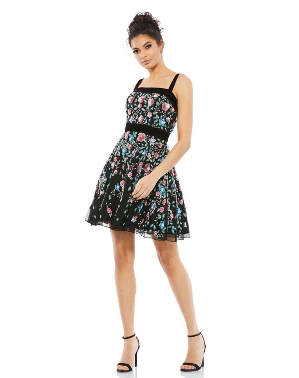 Floral Embellished A-line Dress In Black Product Image