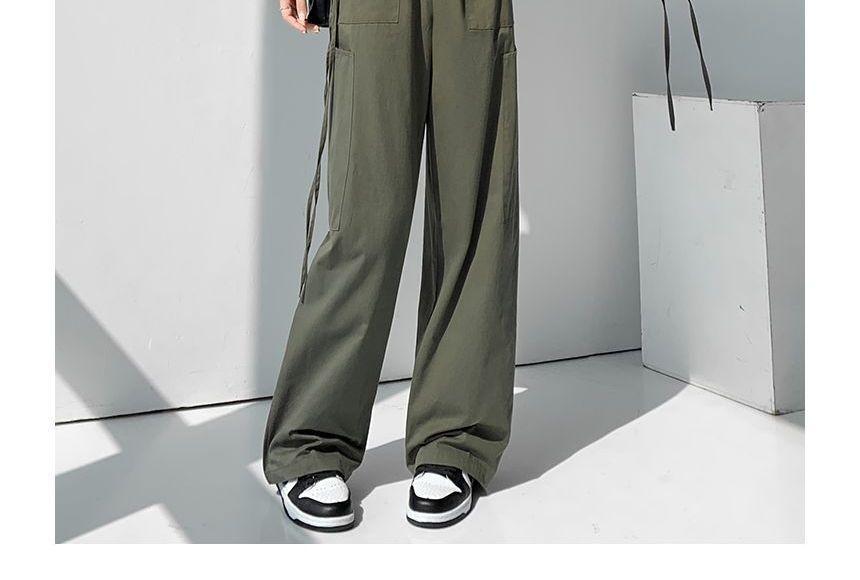 Mid Rise Plain Wide Leg Cargo Pants (Various Designs) Product Image