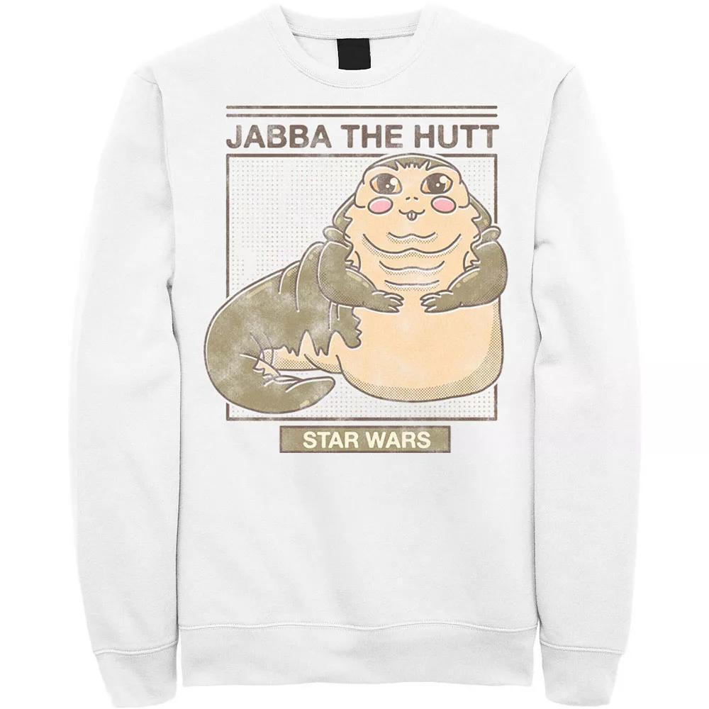 Men's Star Wars Jabba The Hutt Cartoon Cute Portrait Grid Sweatshirt, Size: 3XL, White Product Image