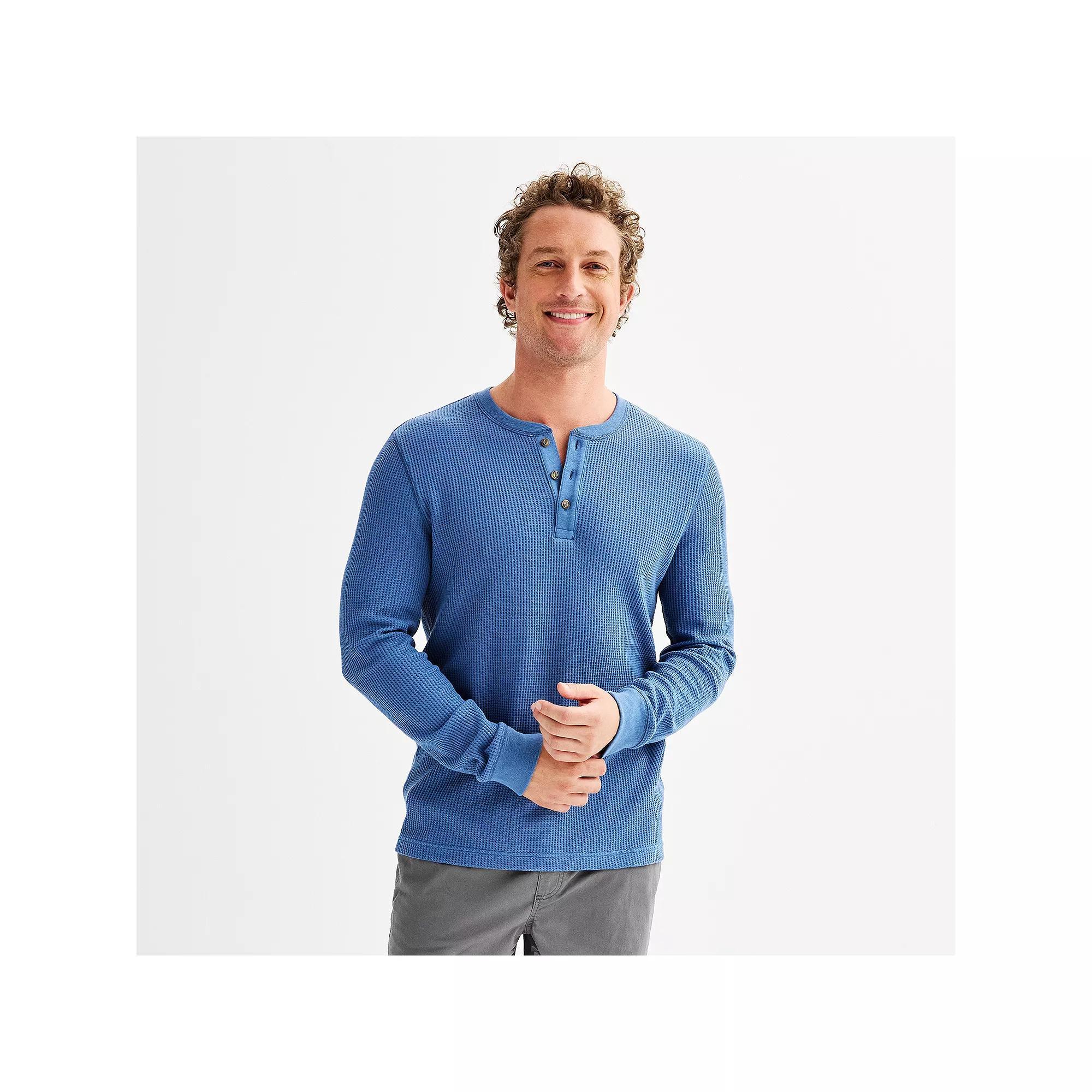 Men's Sonoma Goods For Life® Long Sleeve Waffle Henley Tee, Size: XXL, Infantry Green Product Image