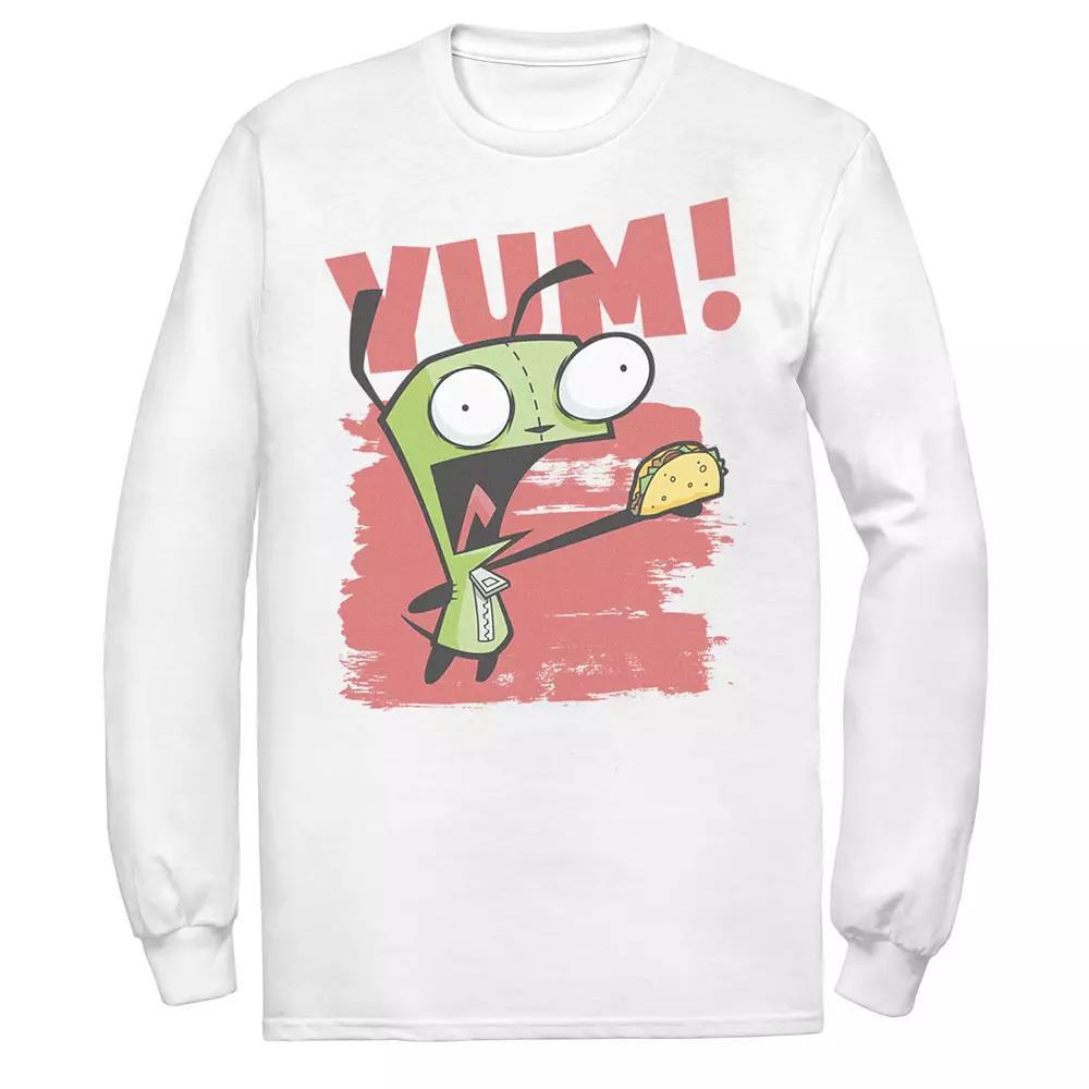 Men's Nickelodeon Invader Zim Gir Screaming Yum! Taco Portrait Long Sleeve Graphic Tee, Size: Small, White Product Image