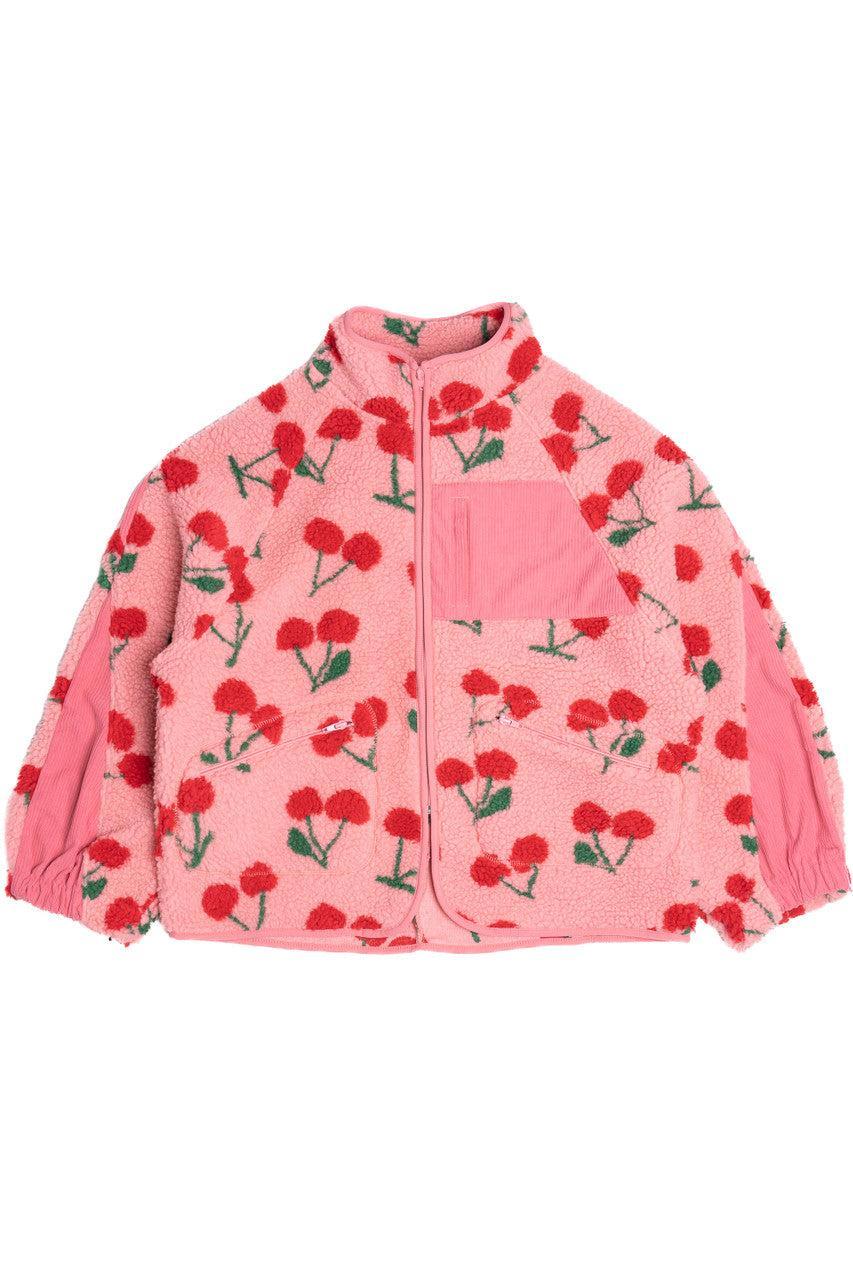 Fruit Pattern Corduroy Detail Faux Sherpa Jacket Product Image