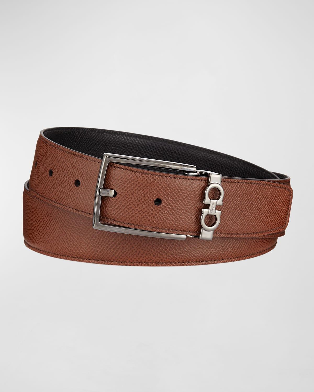 Mens Textured Leather Belt with Gancini Detail Product Image