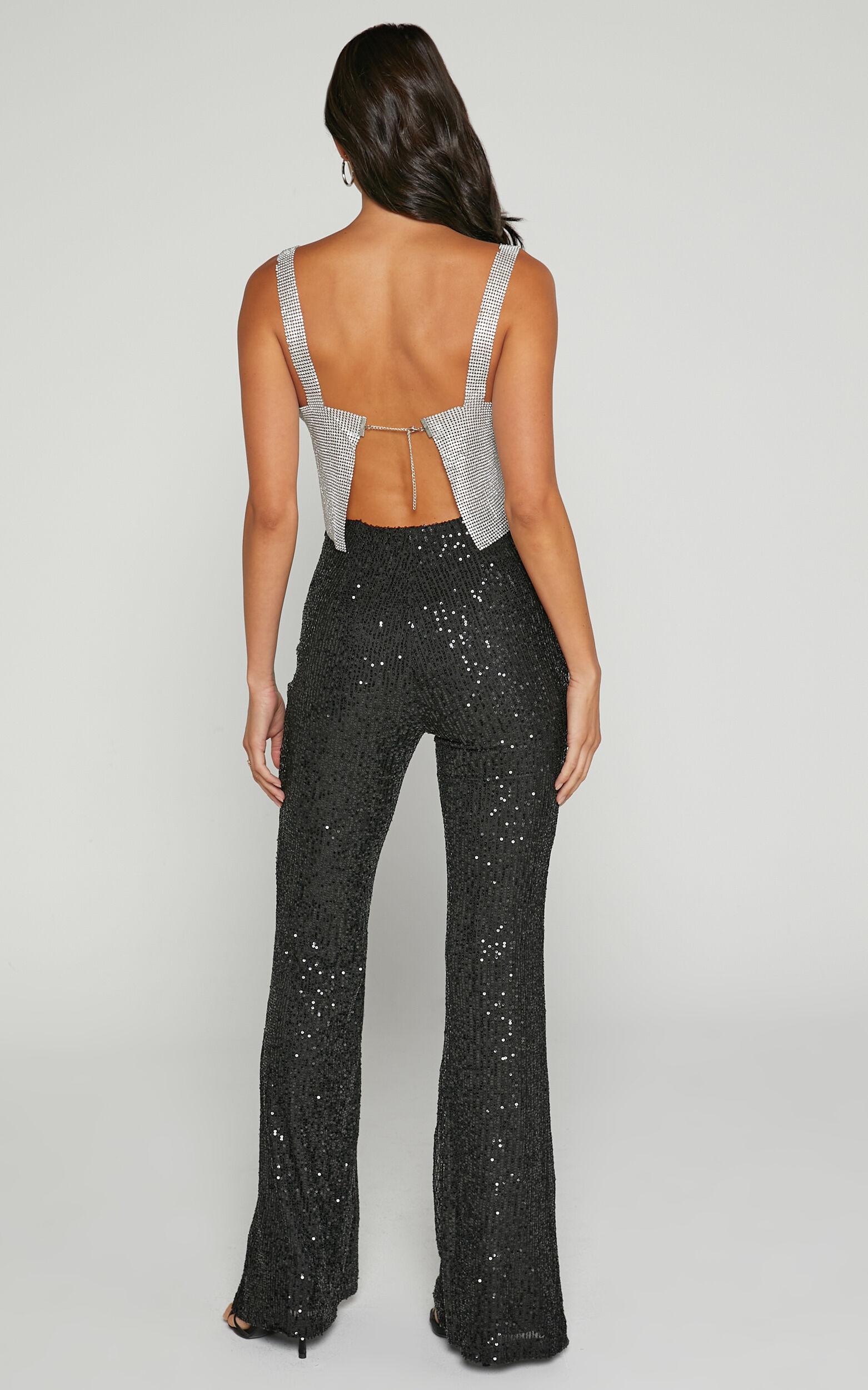 Deliza Pants - Mid Waisted Sequin Flare Pants in Black Product Image