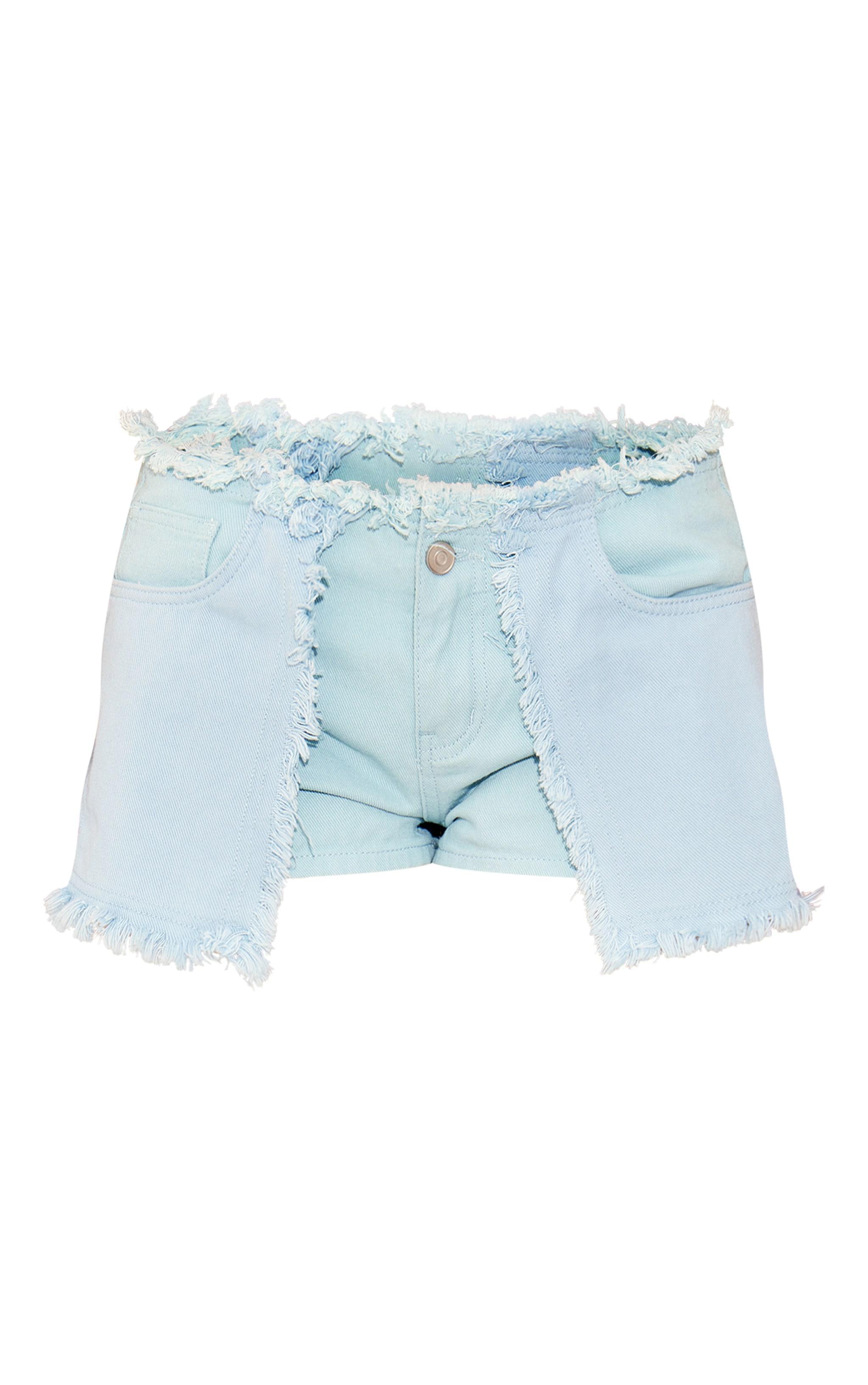 Petite Blue Denim Frayed Shorts Product Image