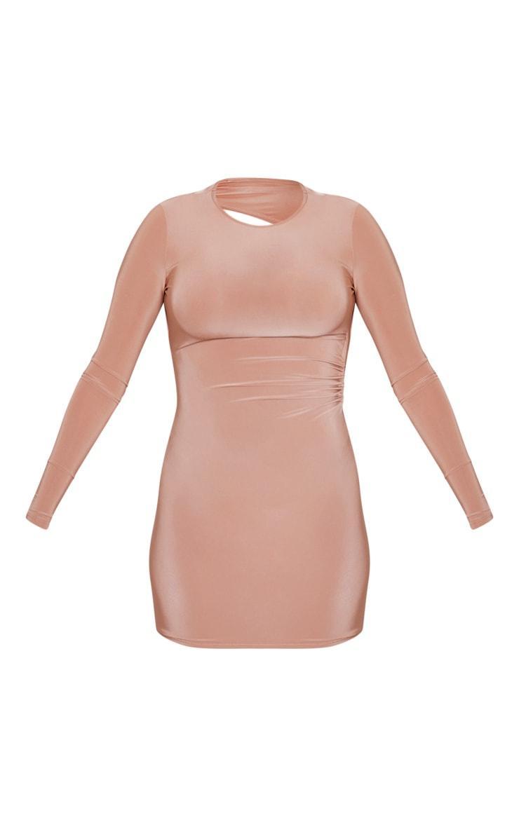 Mocha Slinky Cut Out Tie Back Detail Bodycon Dress Product Image