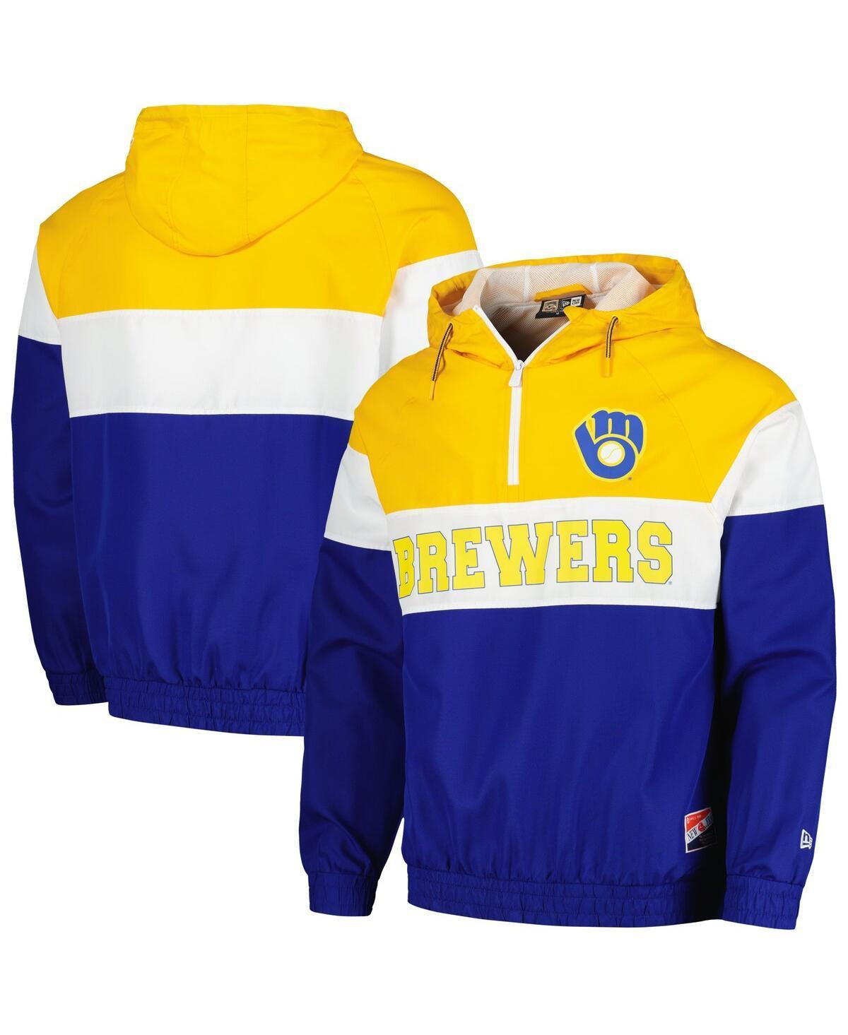 Mens New Era Royal Milwaukee Brewers Ripstop Raglan Quarter-Zip Hoodie Windbreaker Jacket Product Image