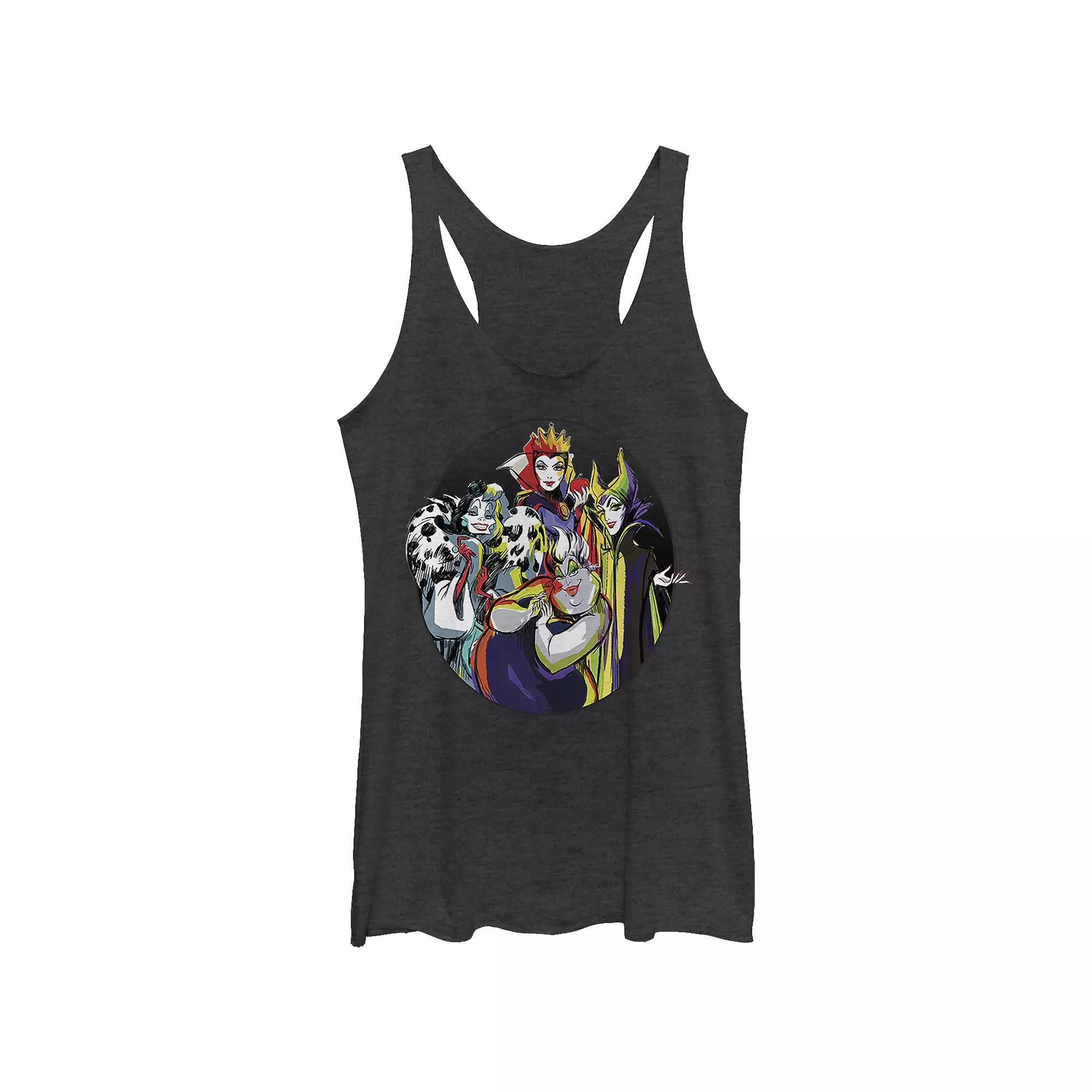 Disney Villains Evil Queens Stamp Juniors' Tri-Blend Racerback Tank Top, Girl's, Size: XL, Black Grey Product Image