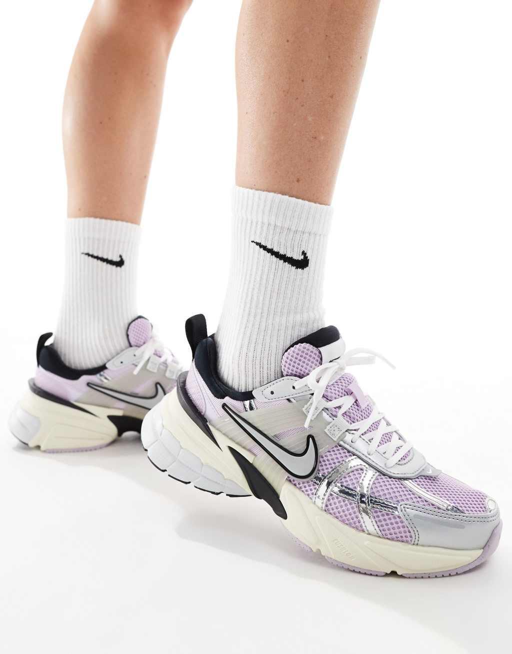 Nike V2K Run sneakers in silver and grape Product Image