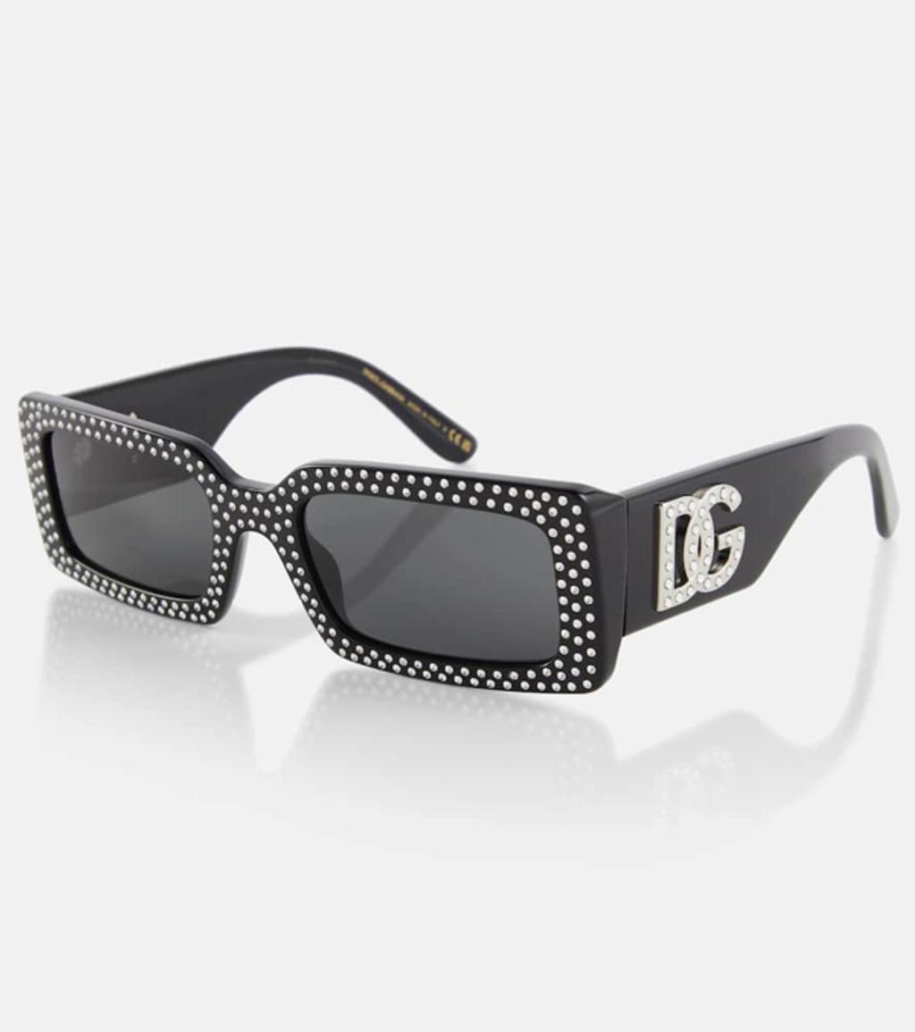 DOLCE & GABBANA Embellished Rectangular Sunglasses In Black Product Image