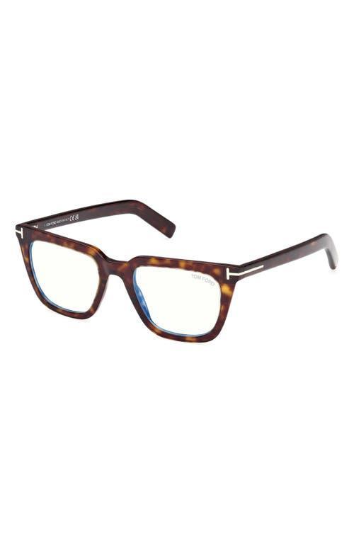 TOM FORD 50mm Square Blue Light Blocking Glasses In Havana Eco/t Logo Product Image