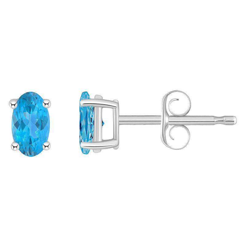 14k White Gold Oval Birthstone Stud Earrings, Womens, Blue Topaz Dec Product Image