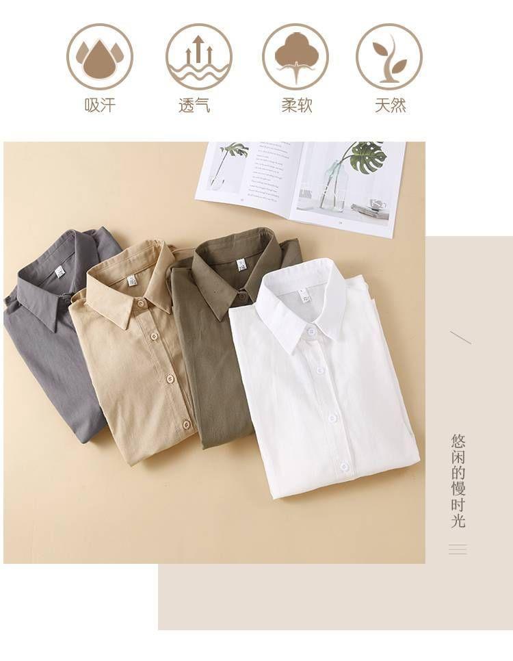 3/4-Sleeve Plain Frill Trim Shirt Product Image