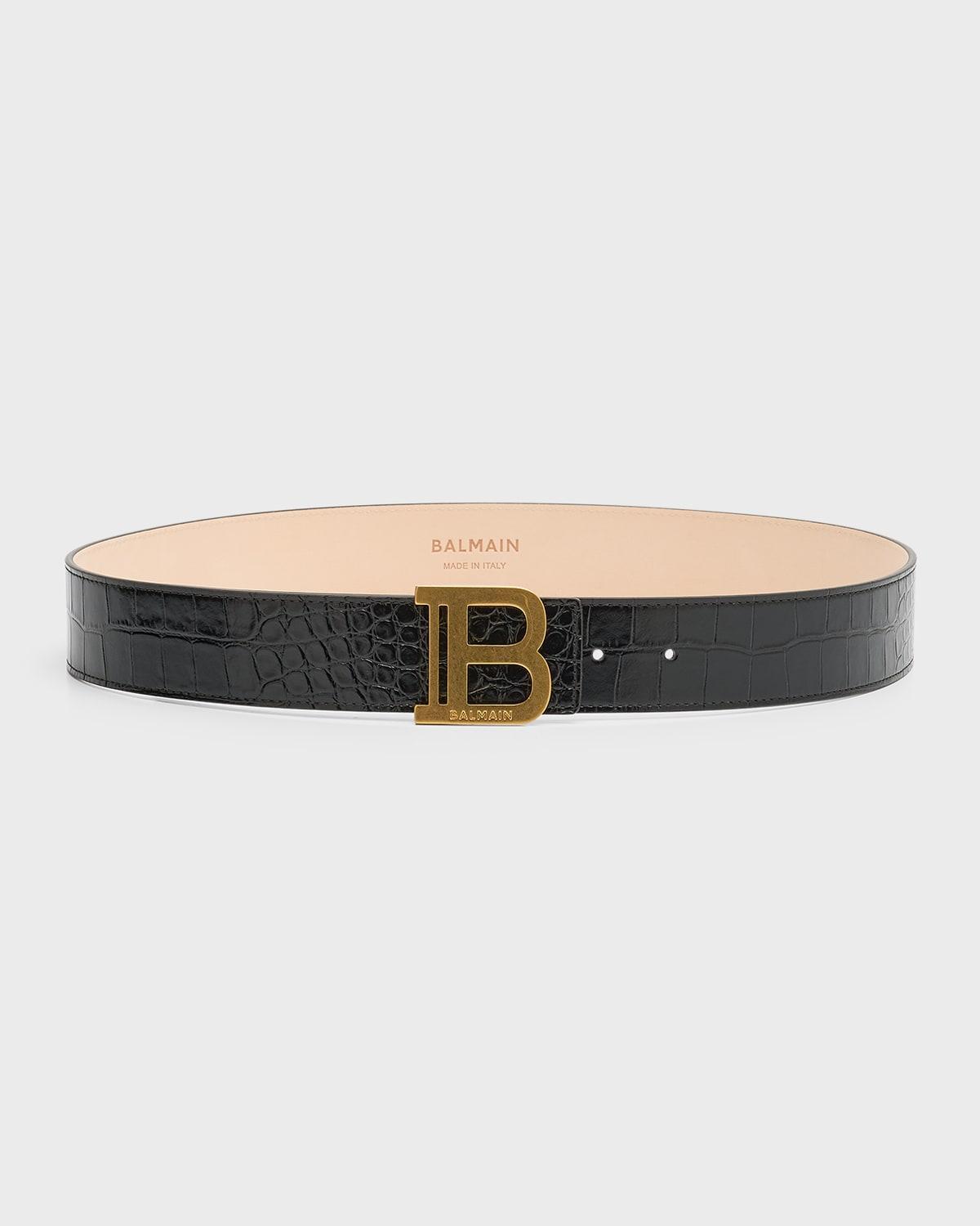 BALMAIN B Croc-embossed Leather Was Belt In Noir Product Image