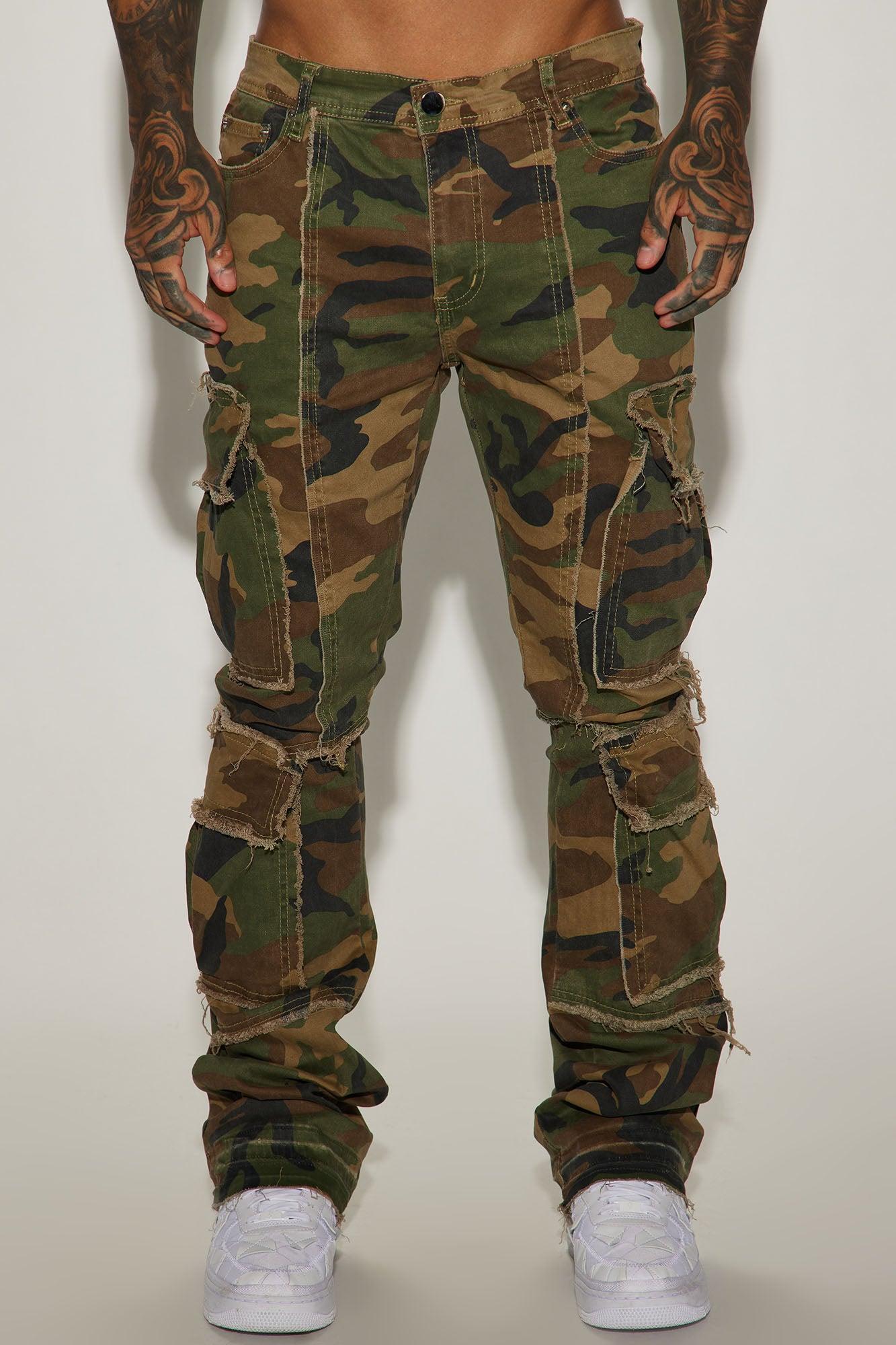 Shout Out Fray Stacked Skinny Flare Pants - Camouflage Product Image