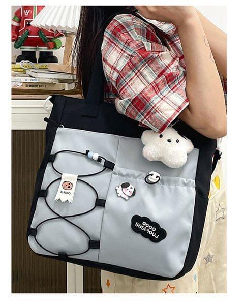 Color Block Drawstring Crossbody Tote Bag Product Image