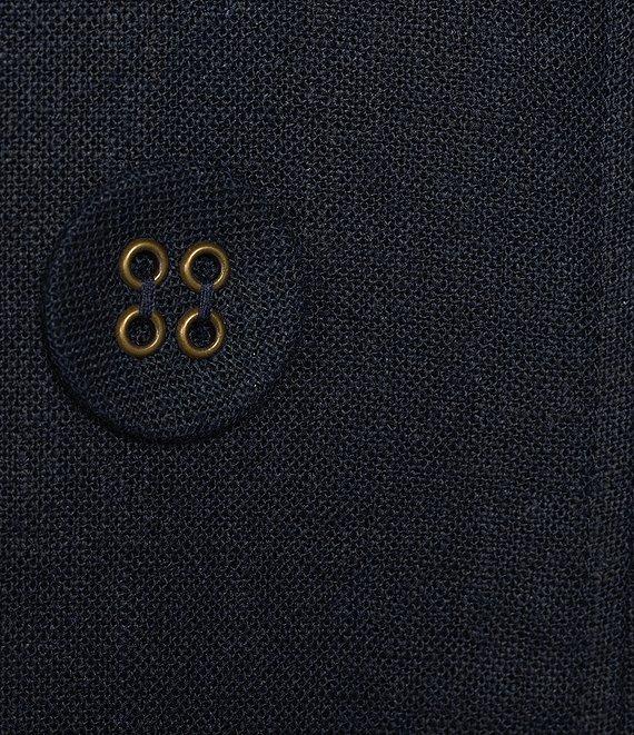 Multiples Linen-Blend Stand Collar 3/4 Flounce Sleeve Open Front Jacket Product Image