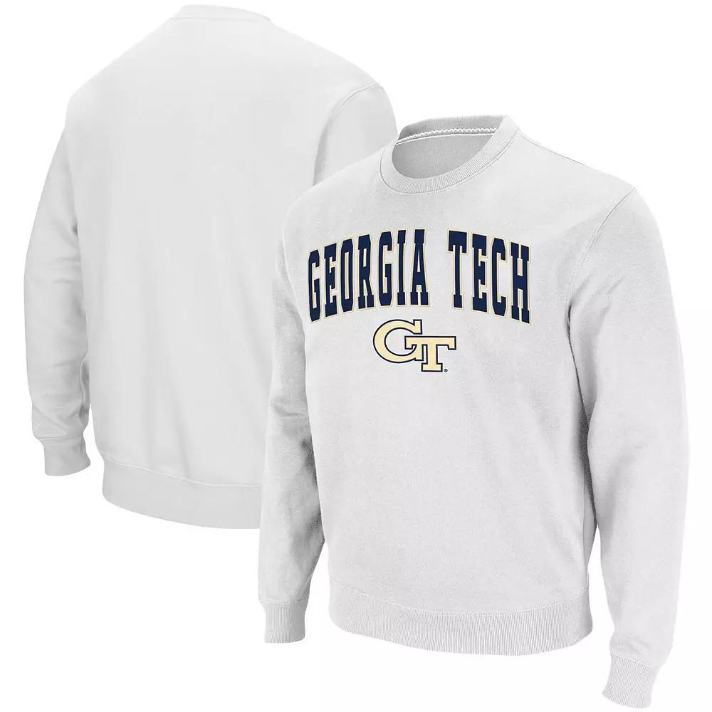 Men's Colosseum White Georgia Tech Yellow Jackets Arch & Logo Tackle Twill Pullover Sweatshirt,  Product Image