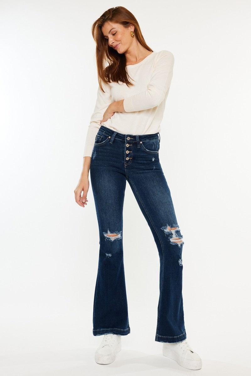 Mid Rise Button Up Flare Jeans Product Image
