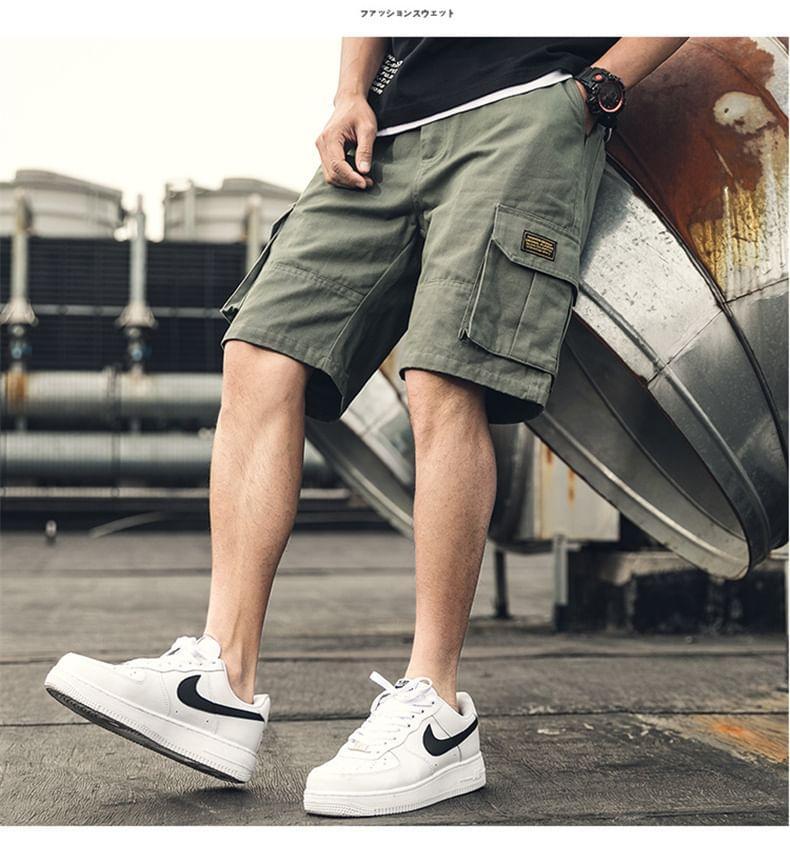 Mid Rise Plain Applique Cargo Shorts Product Image