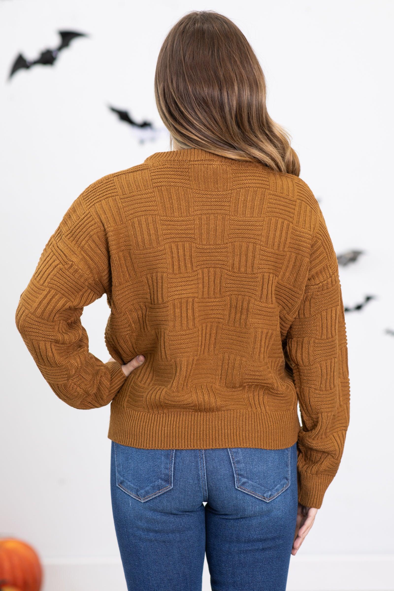 Brown Checkerboard Textured Sweater Product Image