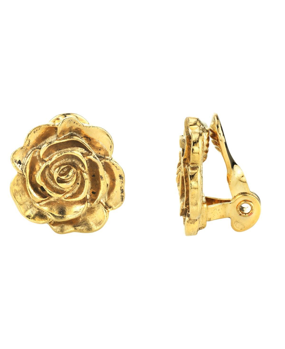 1928 Flower Motif Button Stud Clip-On Earrings, Womens, Gold Tone Product Image