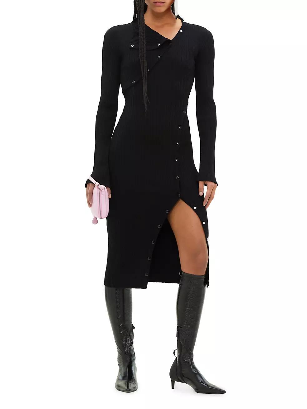 Multi-Styling Rib-Knit Long-Sleeve Midi-Dress Product Image