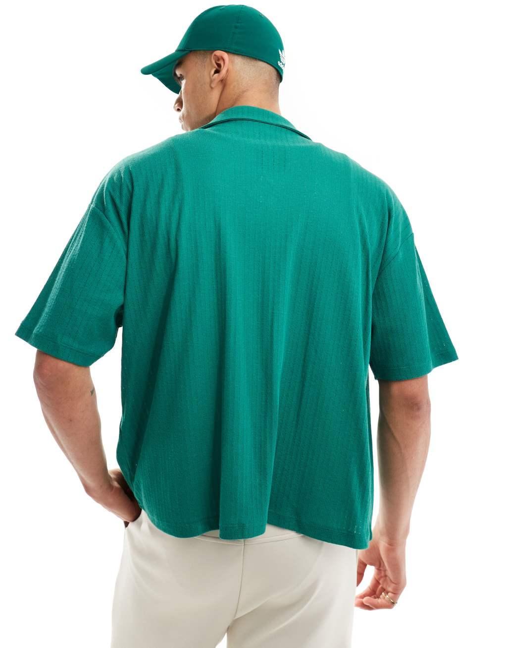 ASOS DESIGN oversized button up polo shirt in green Product Image