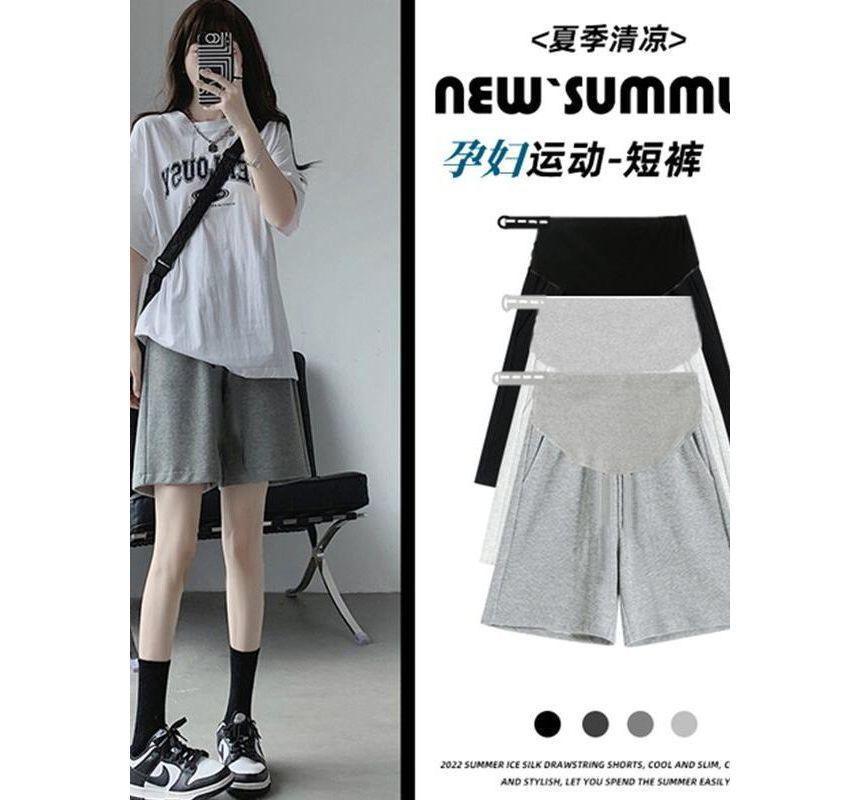 Maternity Elastic Waist Plain Sweat Shorts Product Image