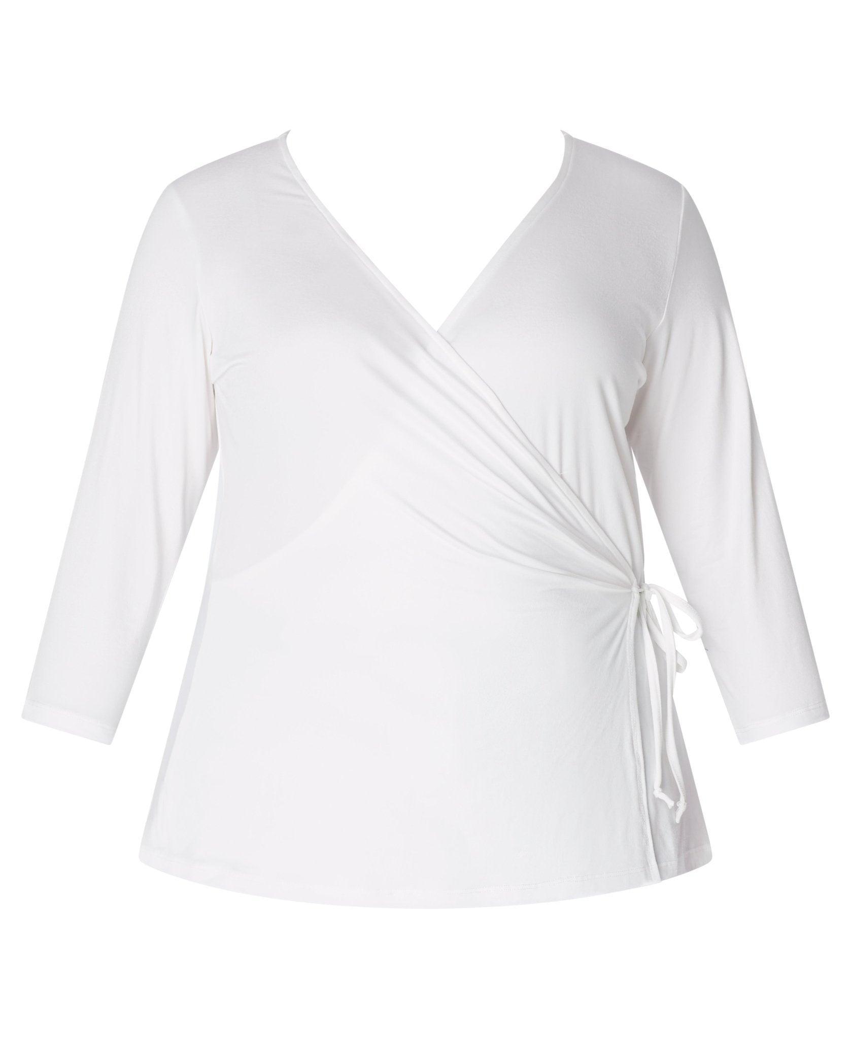 Inner Beauty Plus Solid 3/4 Sleeve Surplice Front V-Neck Top Product Image