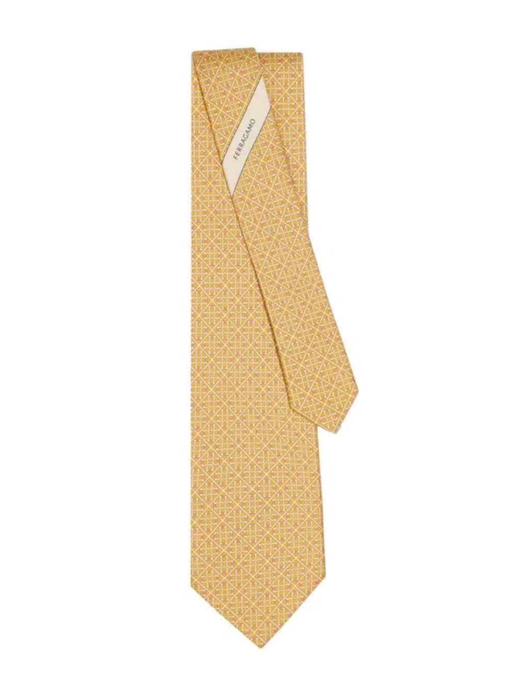 FERRAGAMO Man Totem Print Silk Tie In Yellow Product Image