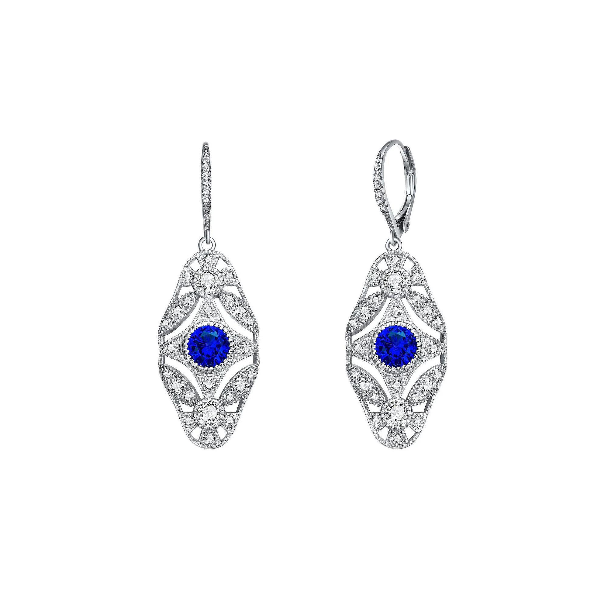 Sterling Silver Blue & White Cubic Zirconia Leverback Earrings, Women's Product Image
