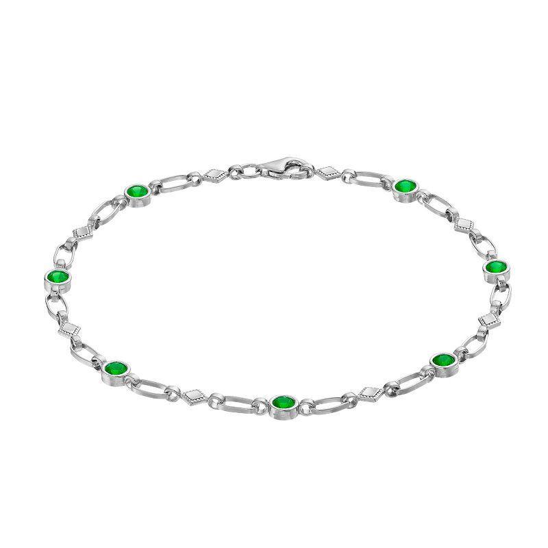 Kristen Kesho Sterling Silver Lab-Created Emerald Kite Link Bracelet, Women's, Size: 7.5", Gold Tone Product Image