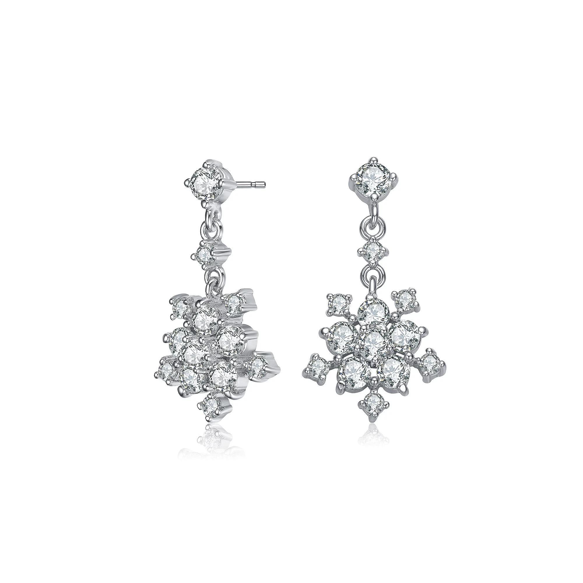 Sterling Silver Cubic Zirconia Cluster Flower Style Drop Earrings, Womens Product Image