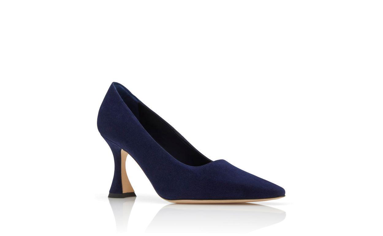 LOUMAJ Navy Blue Suede Pointed Toe Pumps Product Image