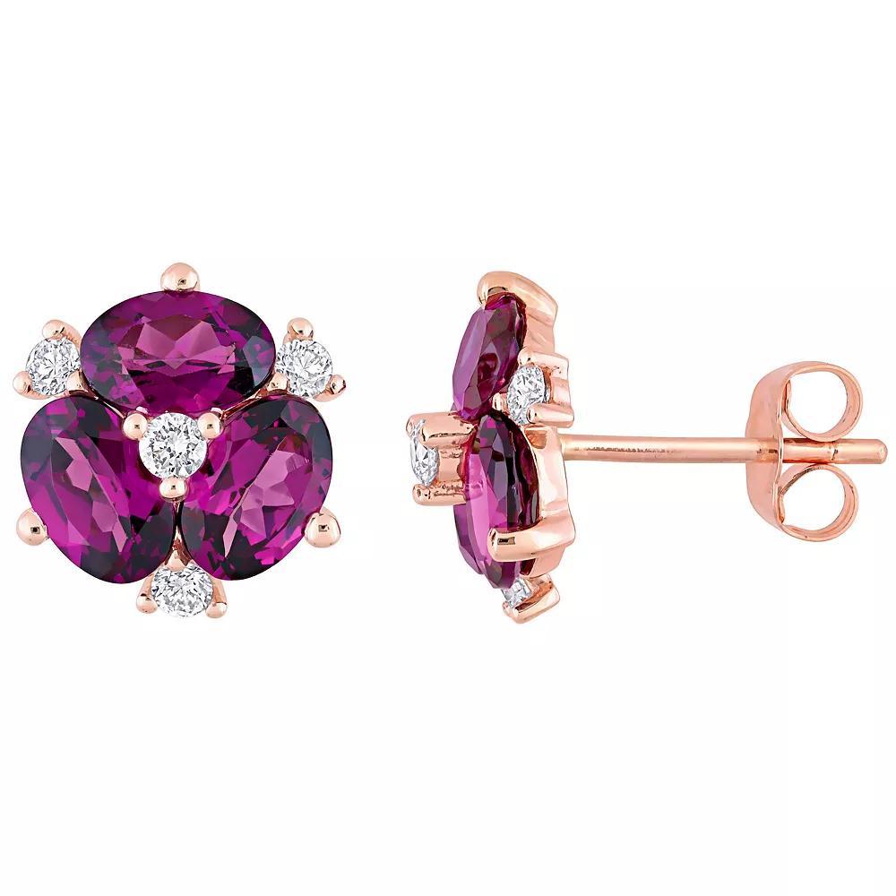 Stella Grace 14k Rose Gold Rhodolite Garnet & 1/4 Carat T.W. Diamond Oval Stud Earrings, Women's, 14k Rsgold Product Image