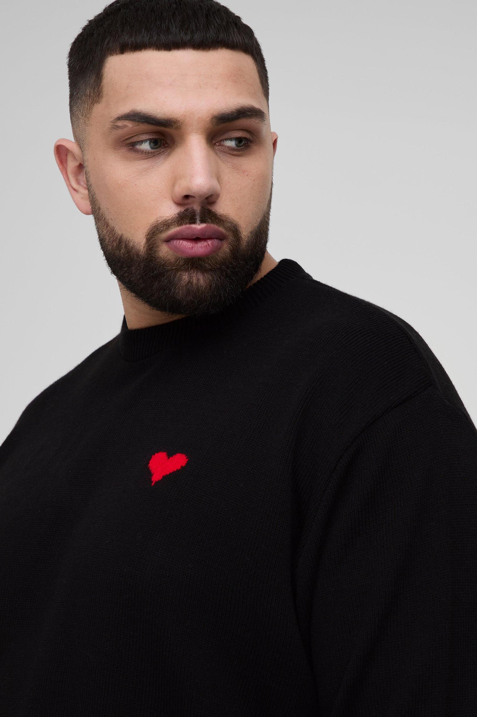 Plus Oversized Boxy Heart Sweater | boohooMAN USA Product Image