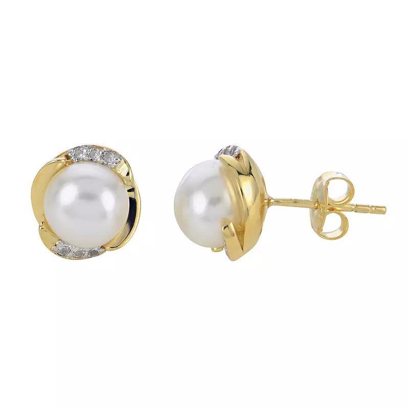 PearLustre by Imperial 14K Gold Plated Freshwater Cultured Pearl & White Topaz Earrings, Womens, Gold Tone Product Image