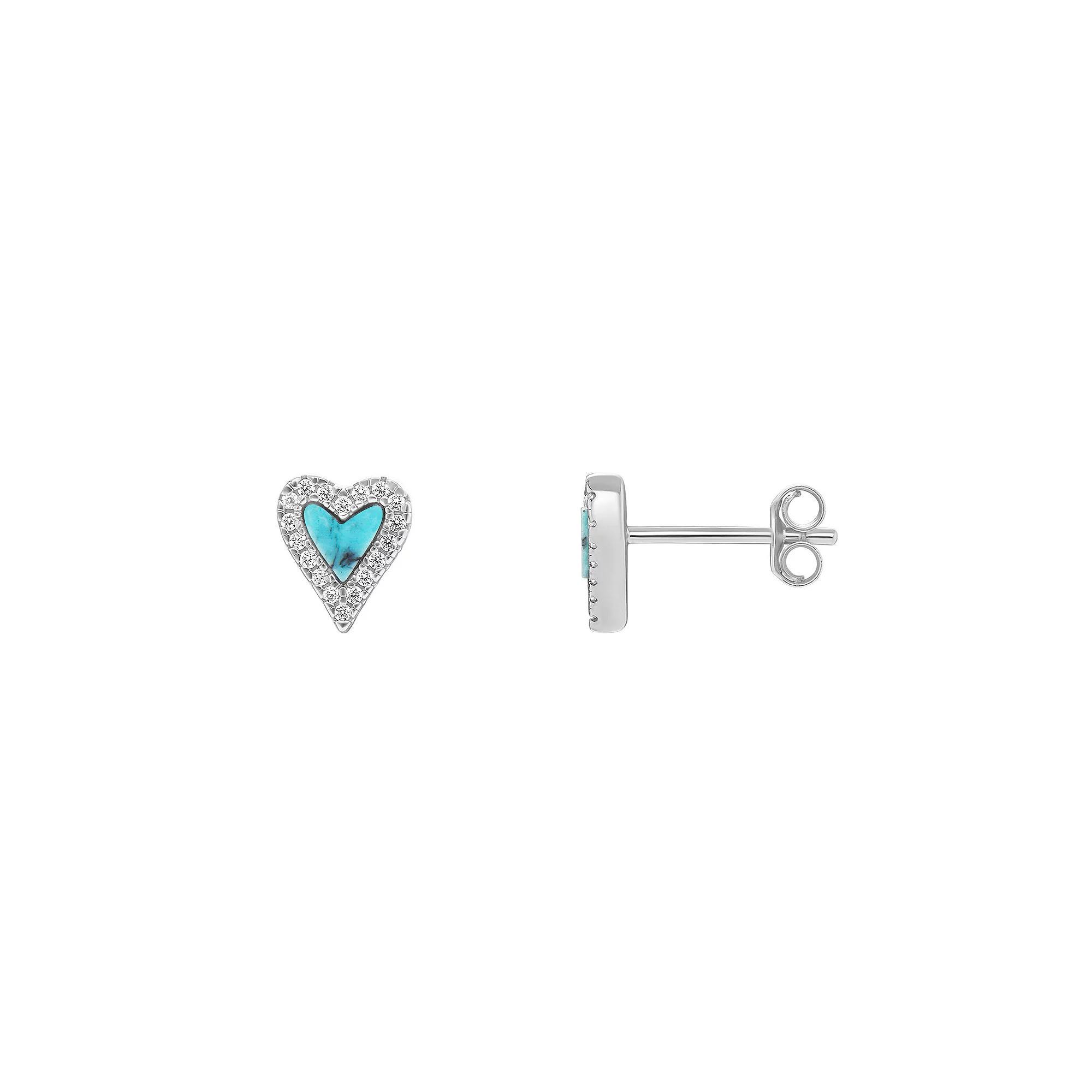 PRIMROSE Sterling Silver Pave Cubic Zirconia Turquoise Heart Stud Earrings, Women's, Sterling Turquoise Product Image